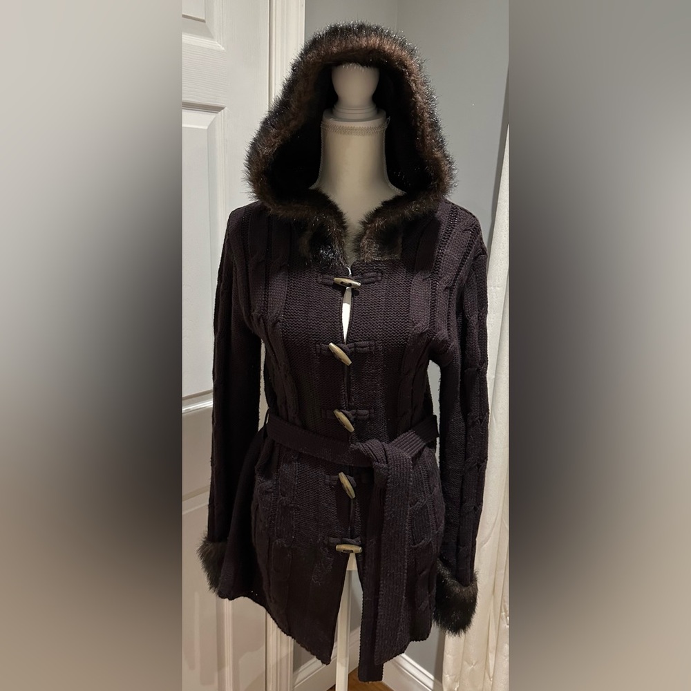 Long Chocolate Brown Belted Sweater